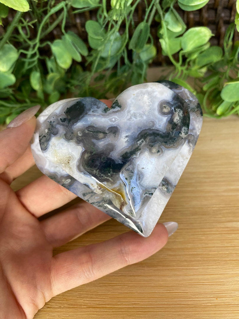 Moss Agate Double Heart