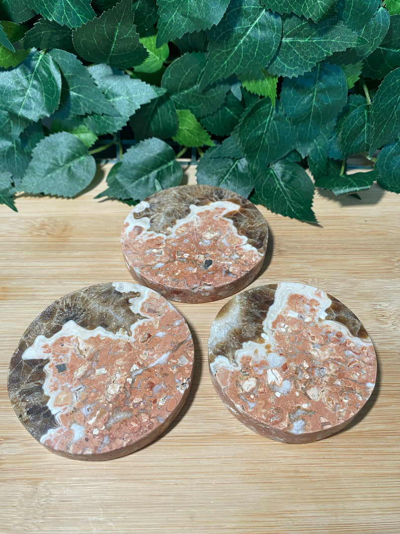 * Chocolate Calcite & Pink Agate 3 Set Coasters